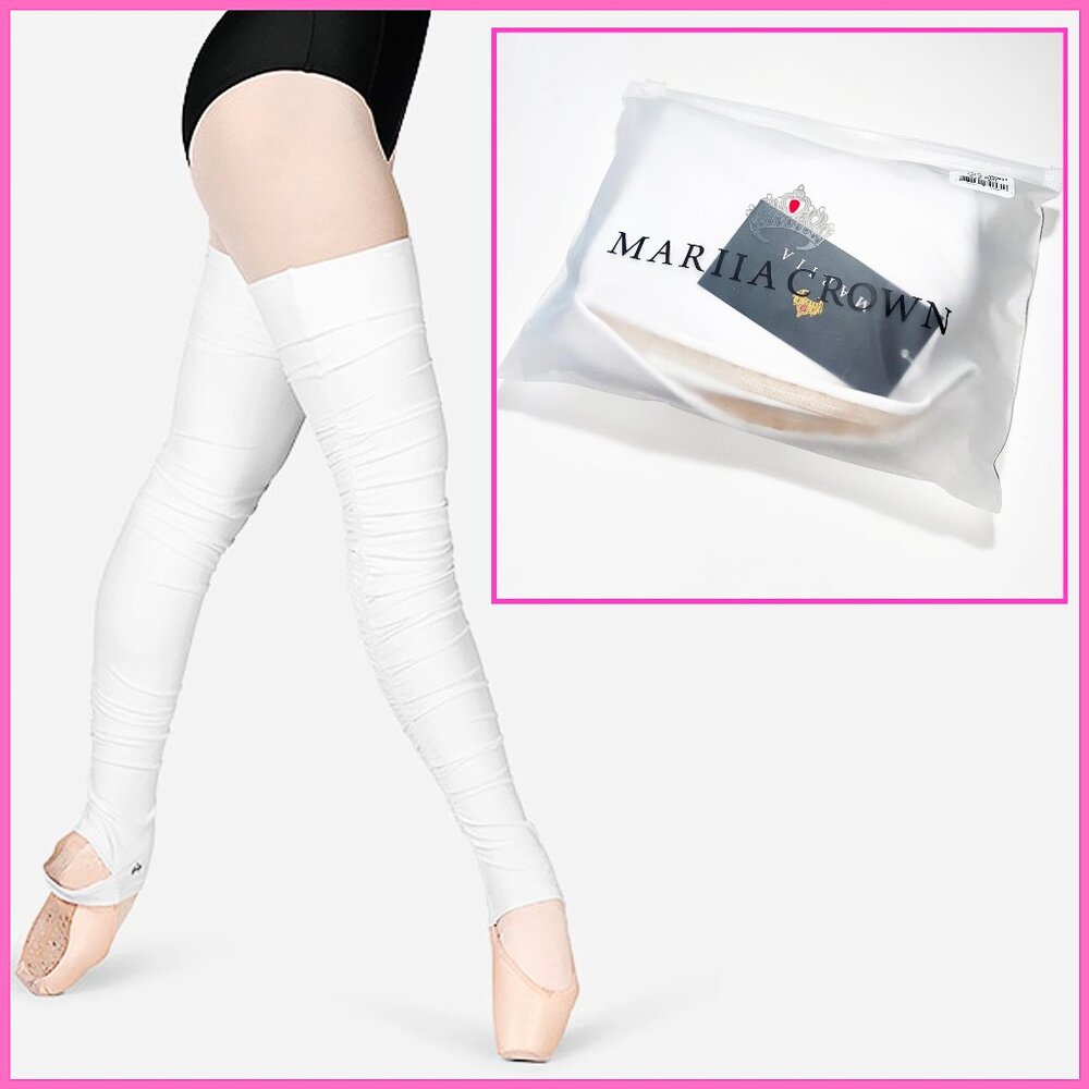 NEW "MARIIA CROWN " M/L WHITE THIGH HIGH STIRRUP LEG WARMERS